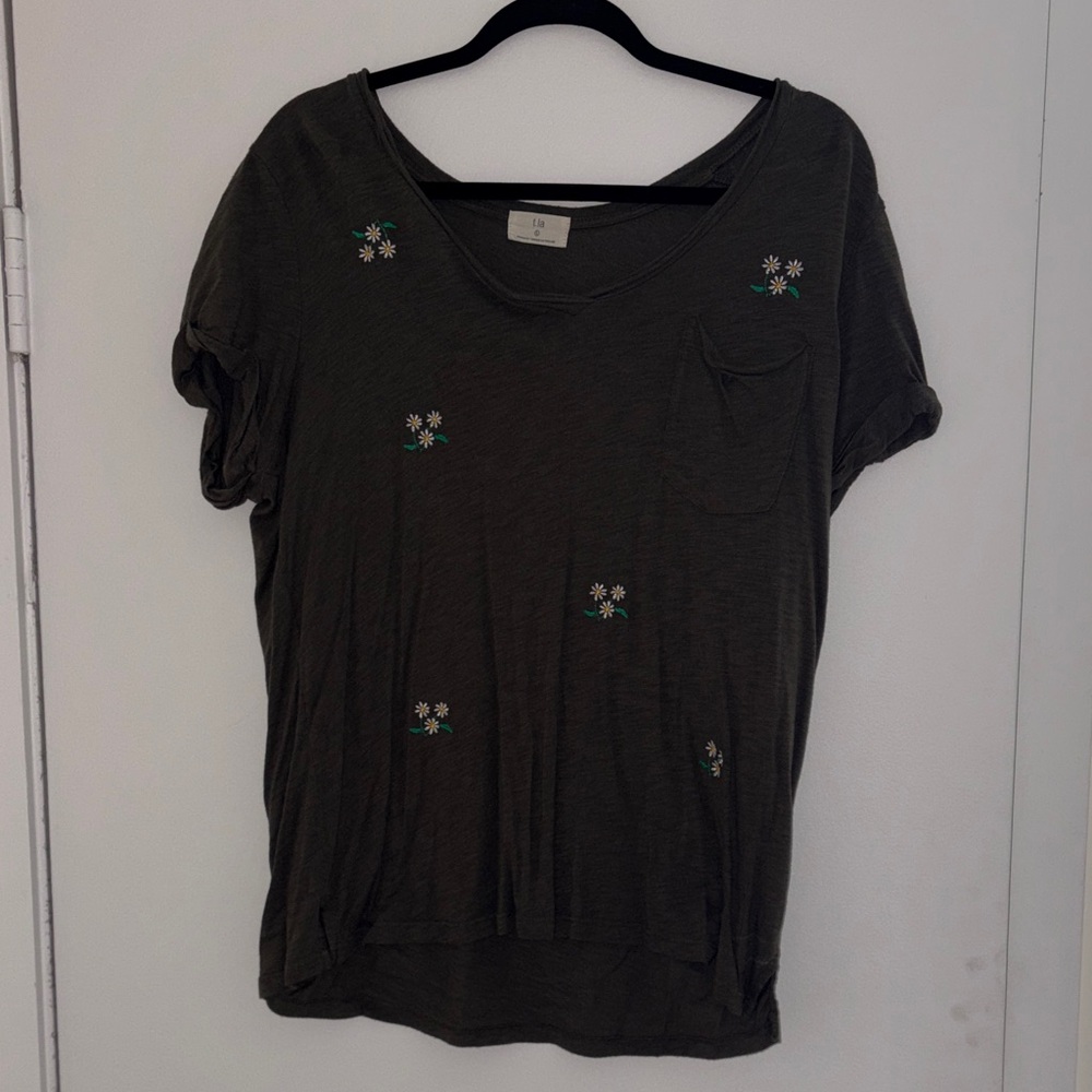 Olive Green Floral Pocket Tee